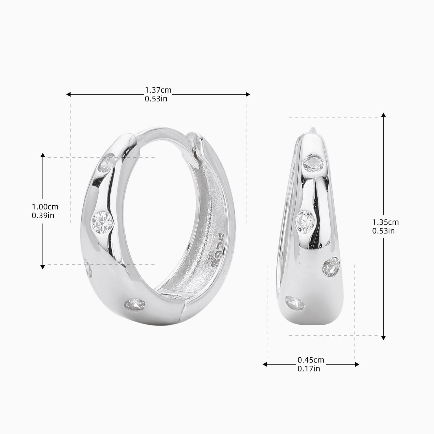 Diamond Dome Huggie Hoop Earrings - Silver