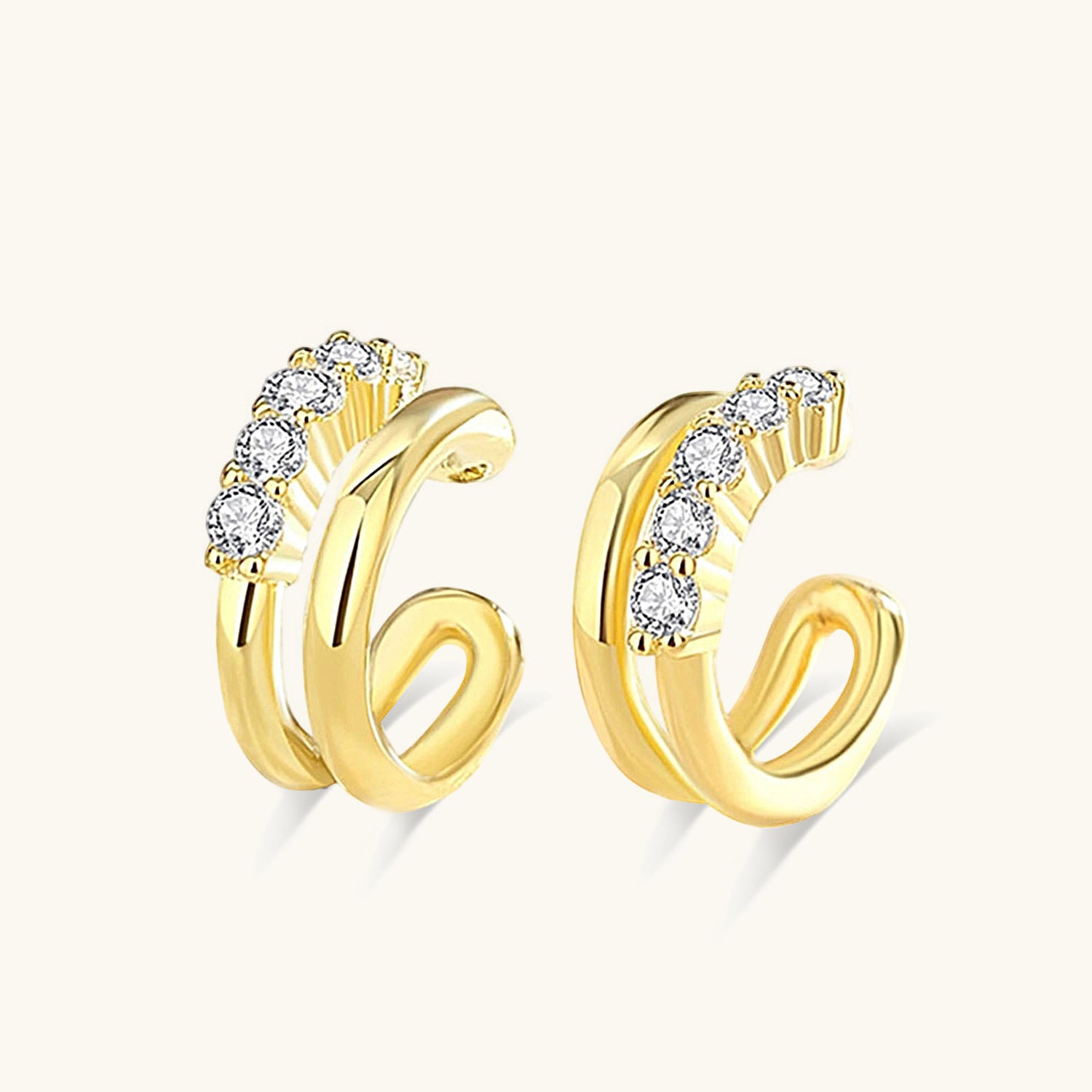 Diamond Double C Hoop Ear Cuff Earrings - Gold