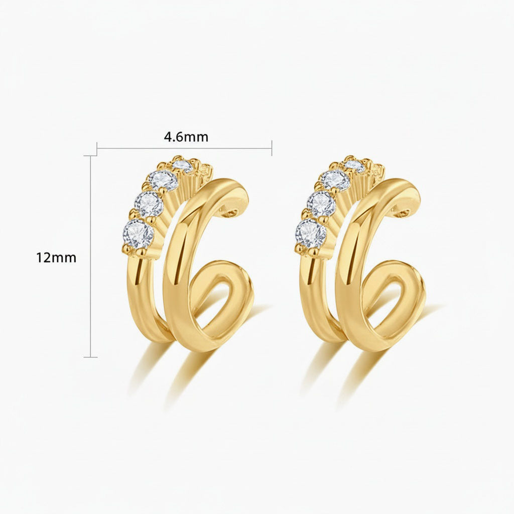 Diamond Double C Hoop Ear Cuff Earrings - Gold