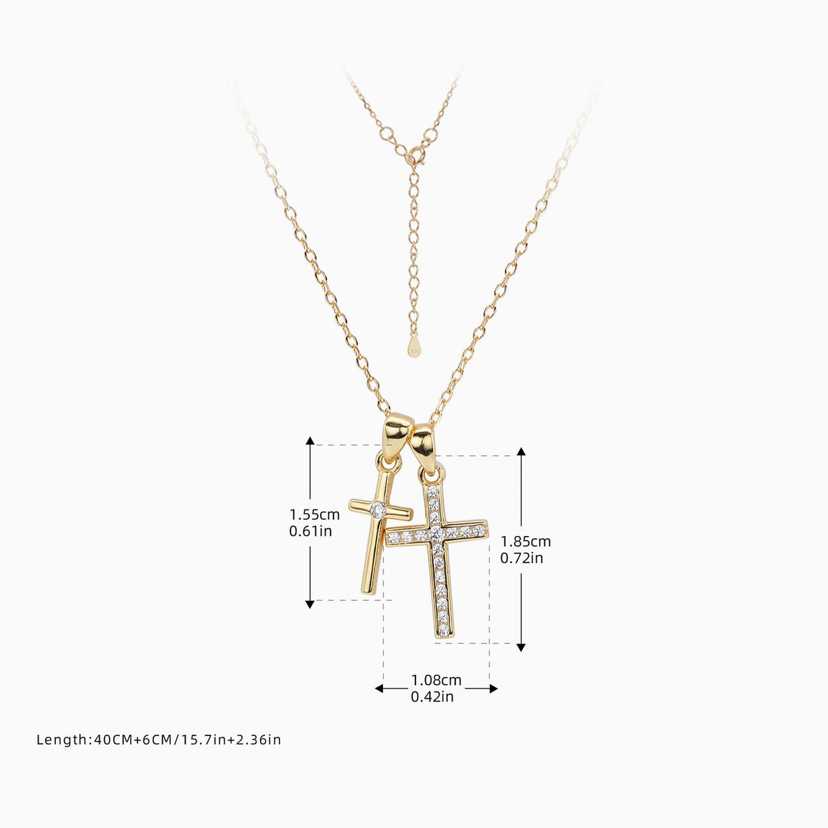 Simulated Diamond Double Cross Pendant Necklace - Gold
