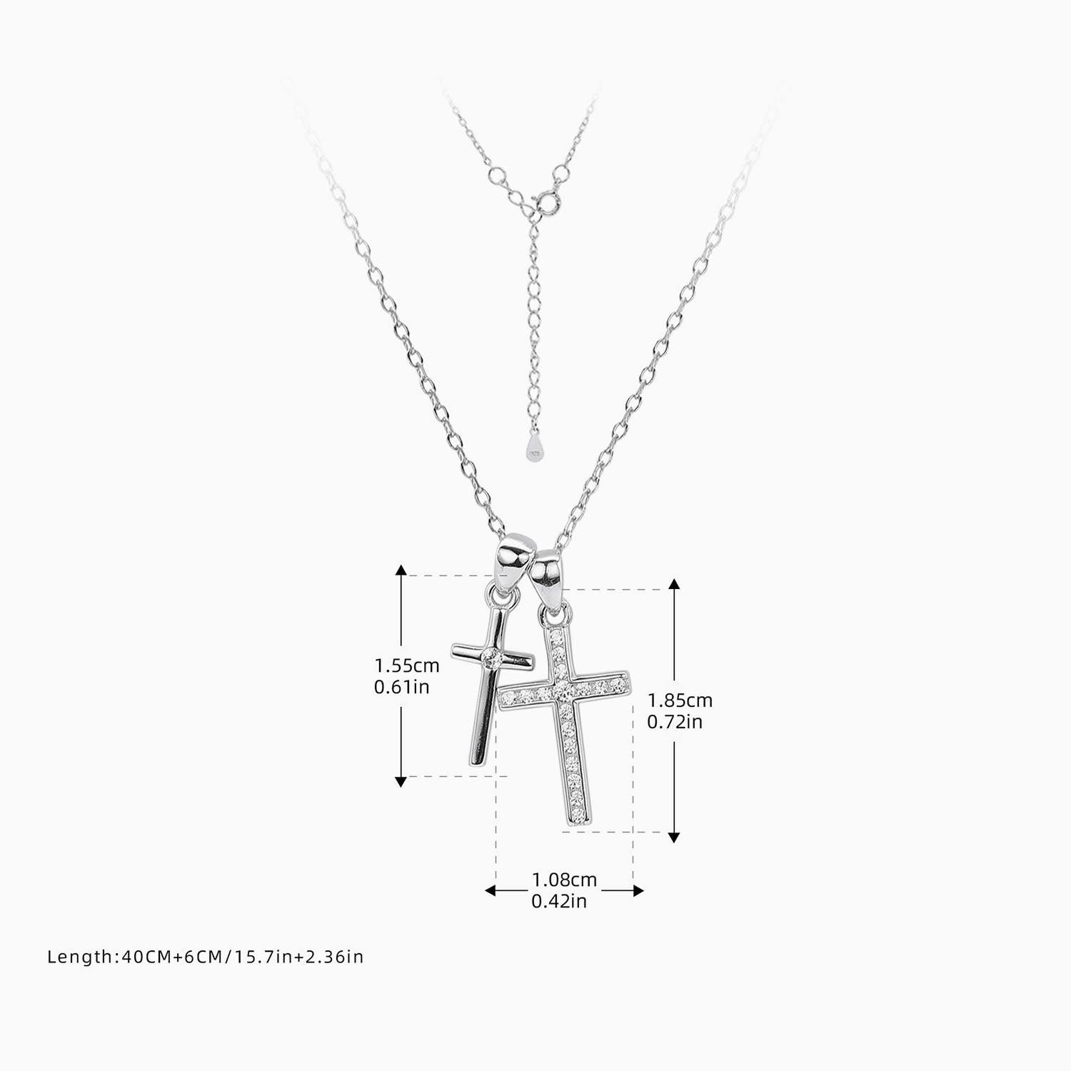 Diamond Double Cross Pendant Necklace - Silver