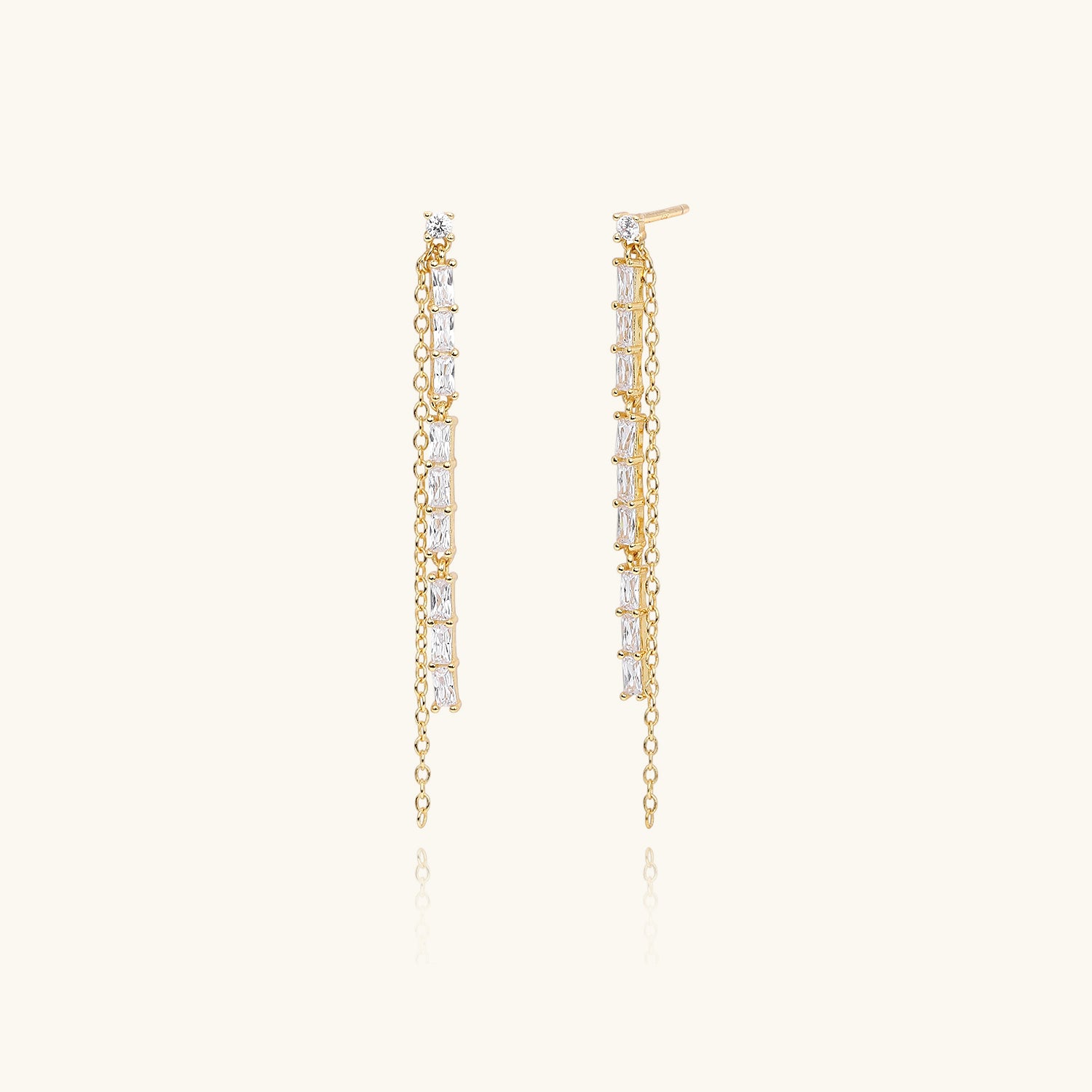 Diamond Double Linear Chain Drop Earrings - Gold