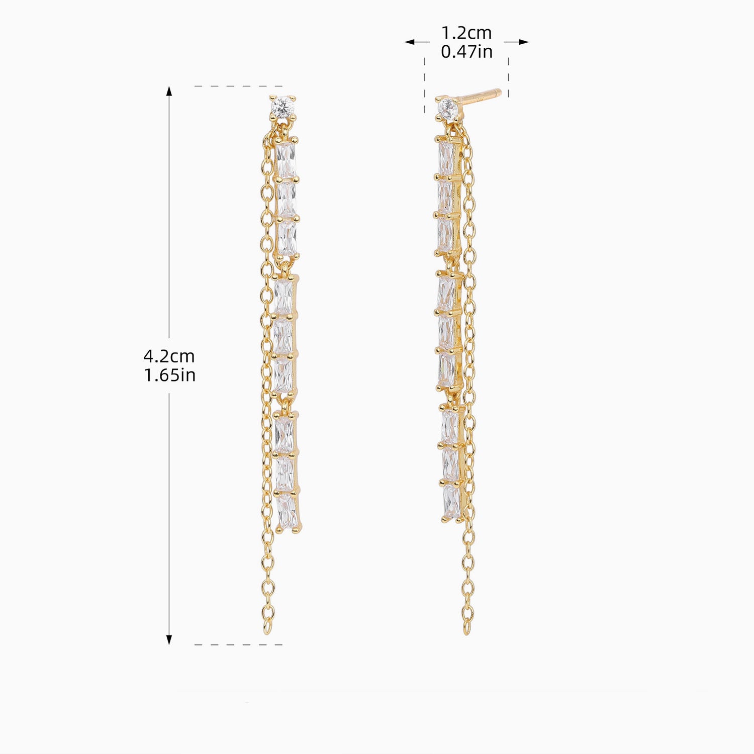 Diamond Double Linear Chain Drop Earrings - Gold