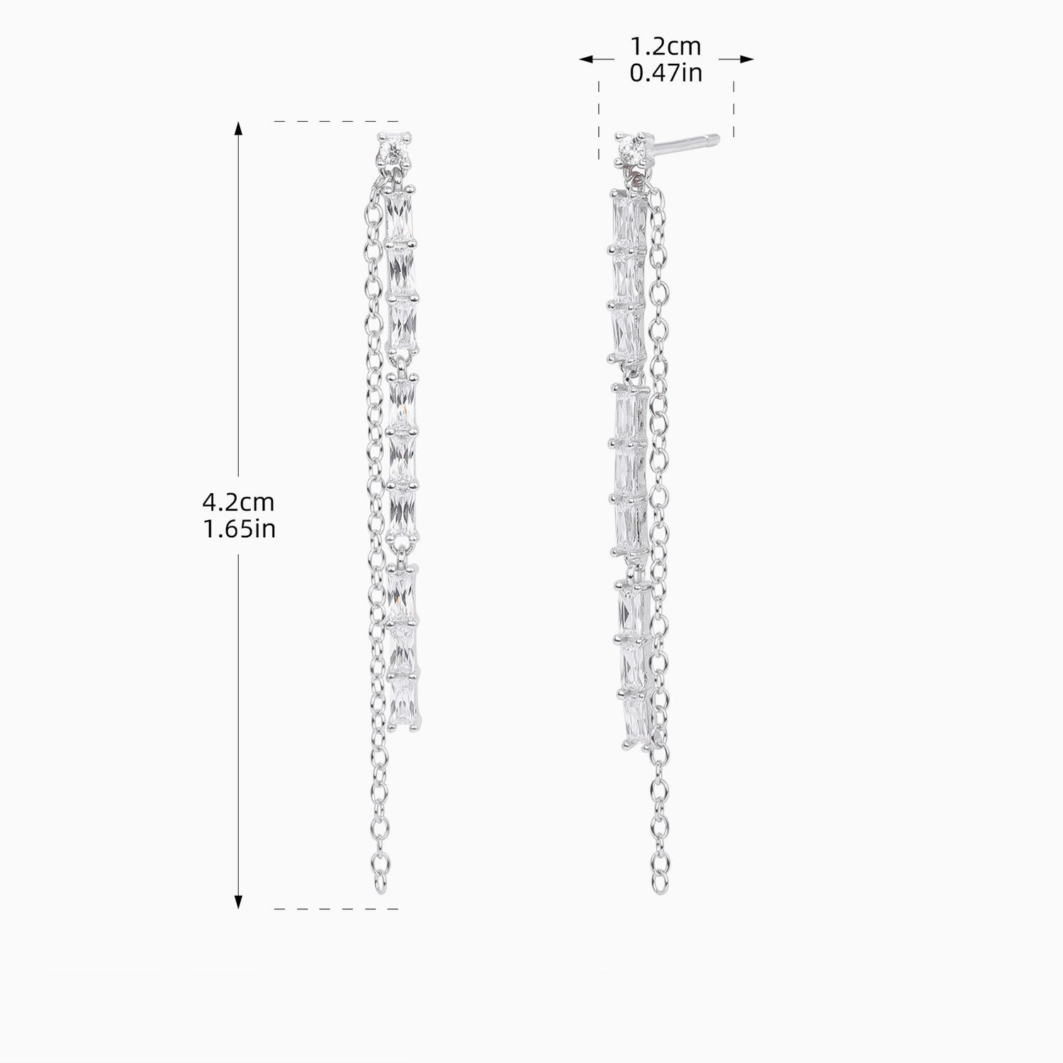 Diamond Double Linear Chain Drop Earrings - Silver