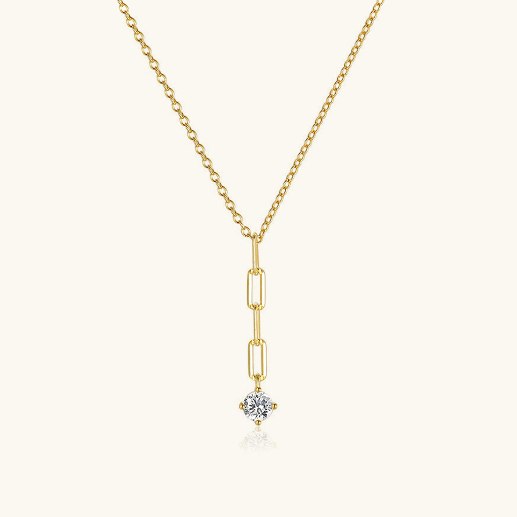 Diamond Drop Paperclip Lariat Necklace - Gold