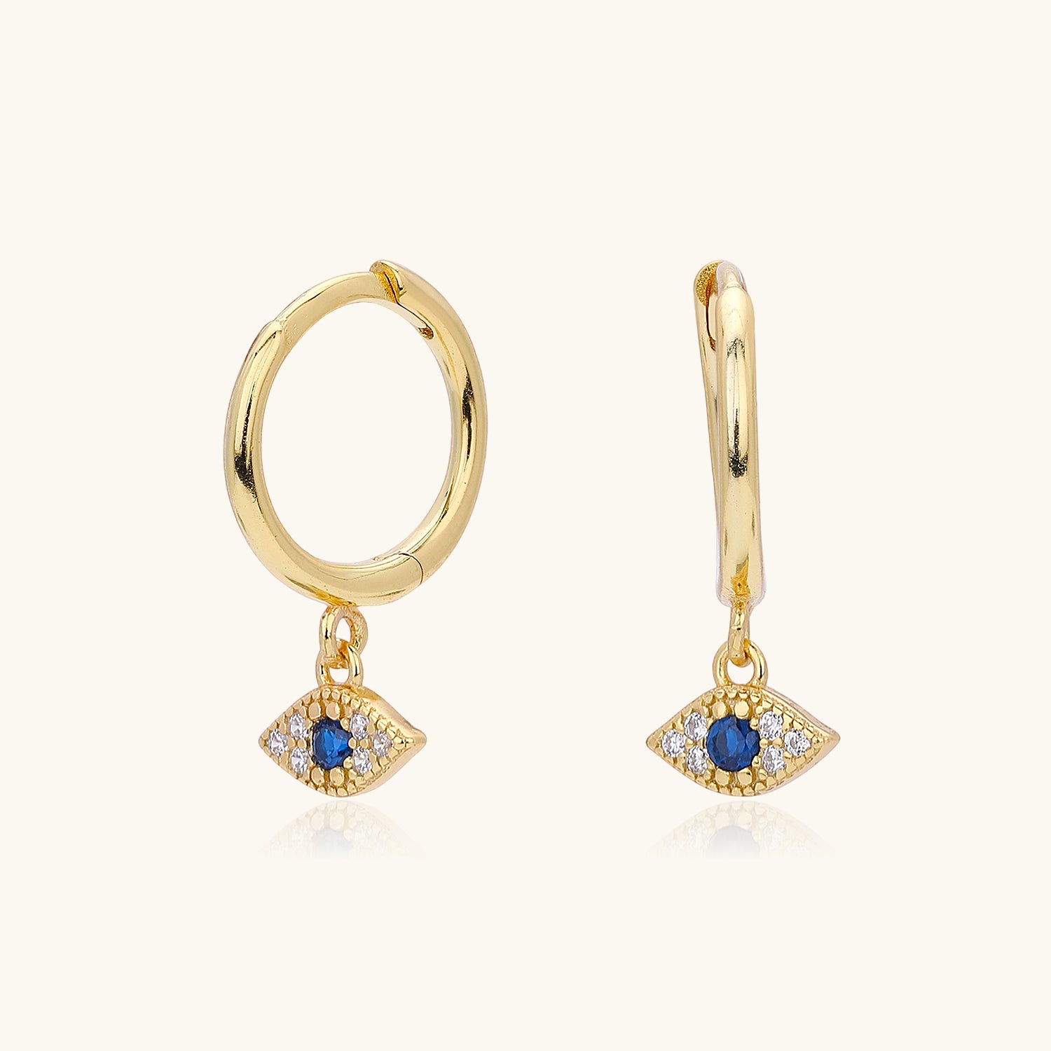 Diamond Evil Eye Drop Huggie Hoop Earrings - Gold