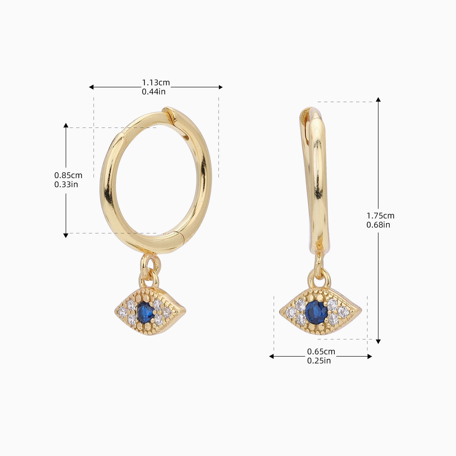 Diamond Evil Eye Drop Huggie Hoop Earrings - Gold