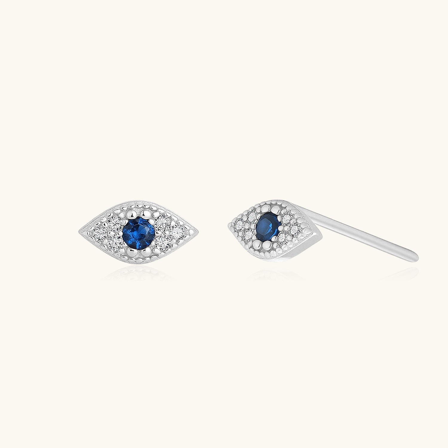 Diamond Evil Eye Stud Earrings - Silver