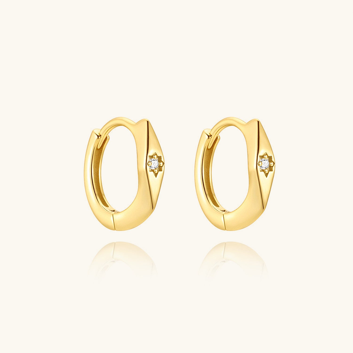 Diamond Faceted Huggie Hoop Earrings - Gold