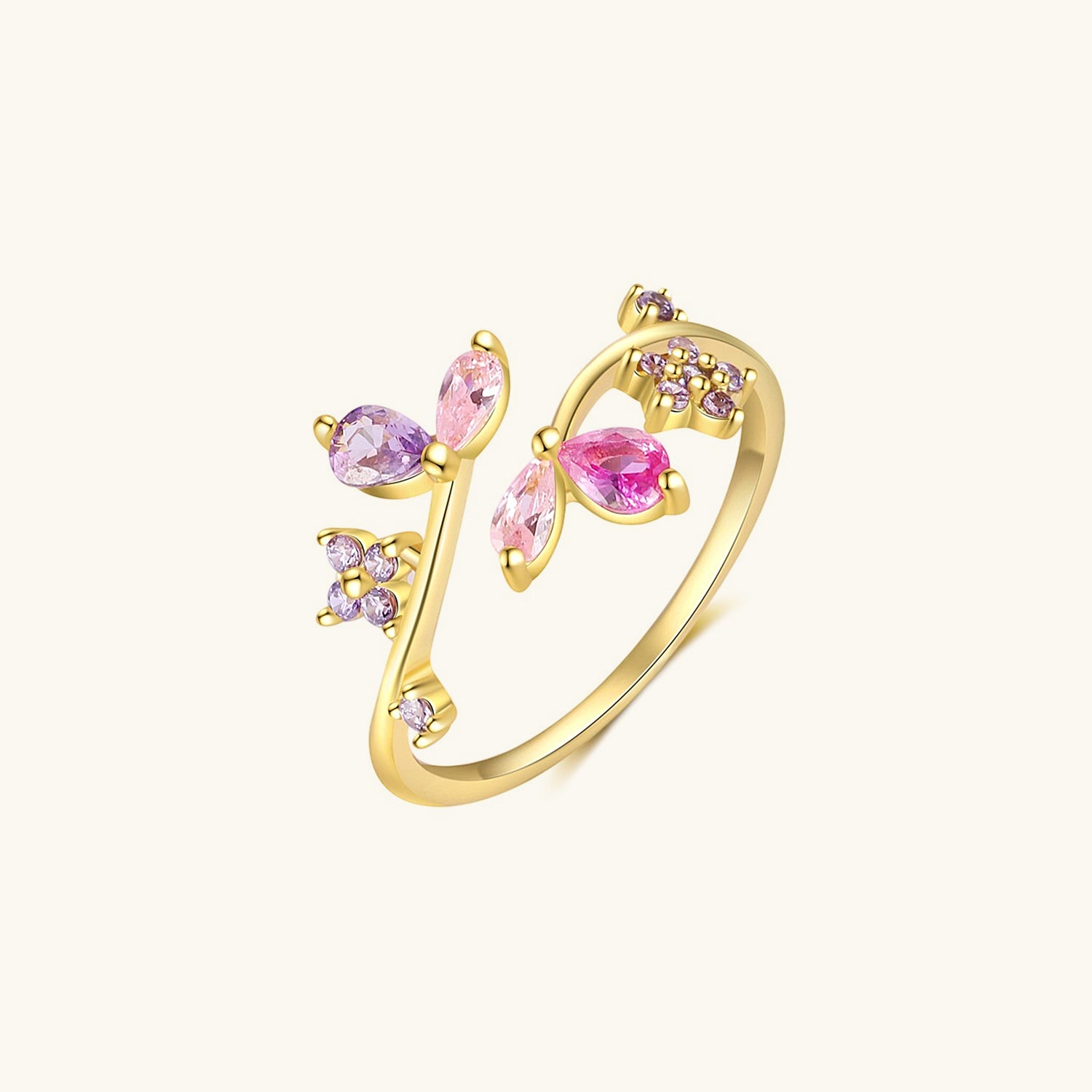 Diamond Floral Cluster Wrap Open Ring - Gold