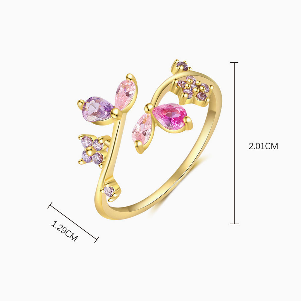 Diamond Floral Cluster Wrap Open Ring - Gold