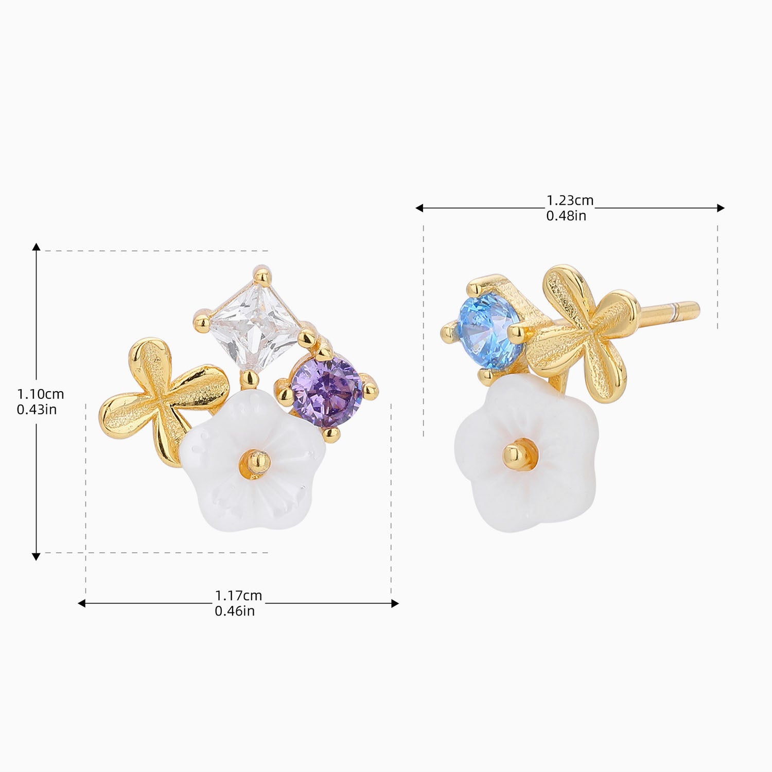 Diamond Flower Cluster Stud Earrings - Gold