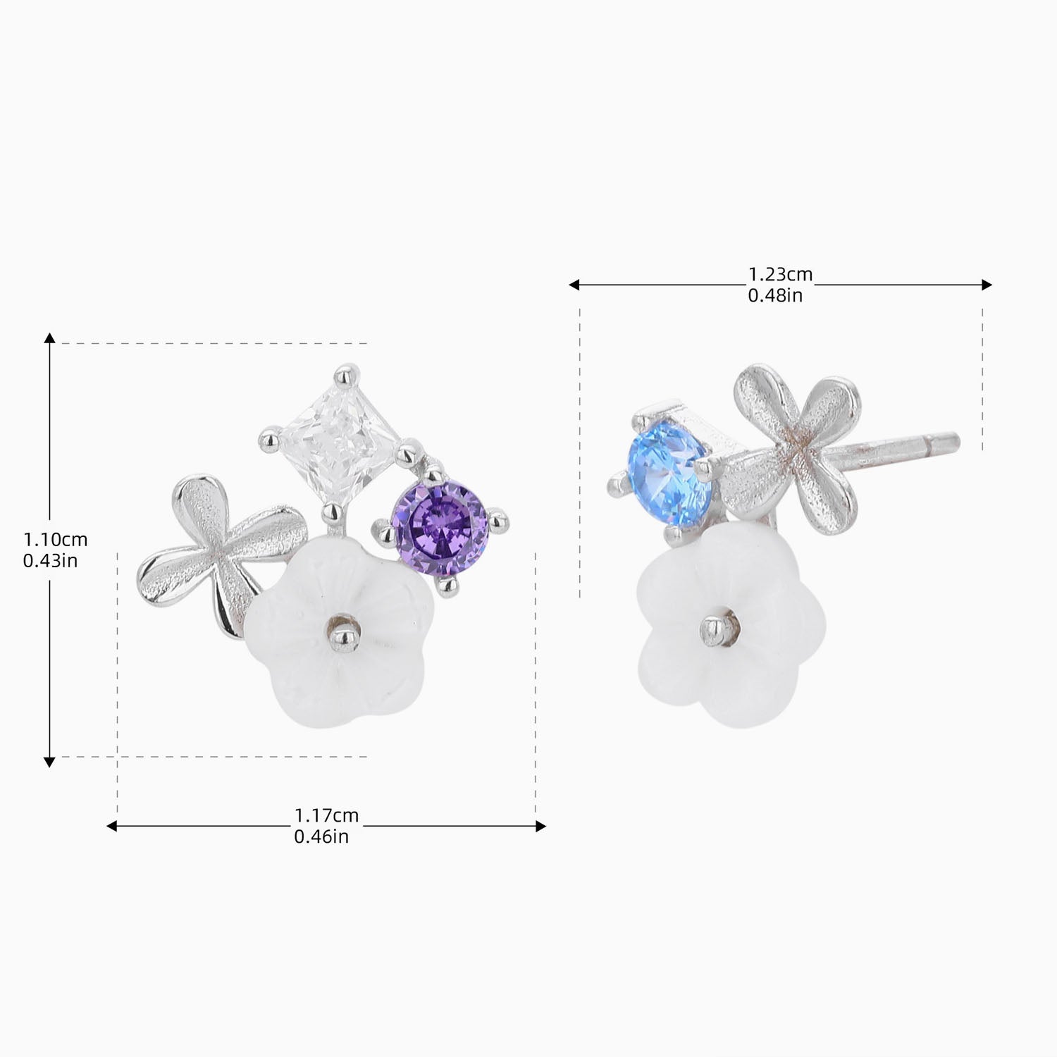Diamond Flower Cluster Stud Earrings - Silver