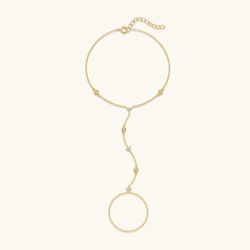 Diamond Flower Hand Chain Bracelet - Gold