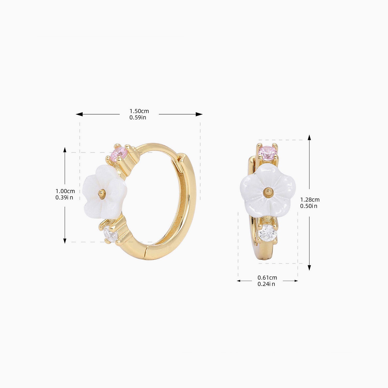 Diamond Flower Huggie Hoop Earrings - Gold