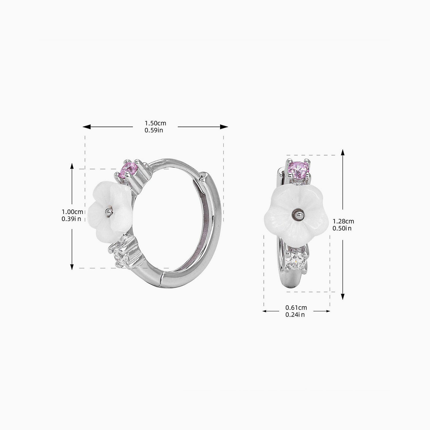 Diamond Flower Huggie Hoop Earrings - Silver