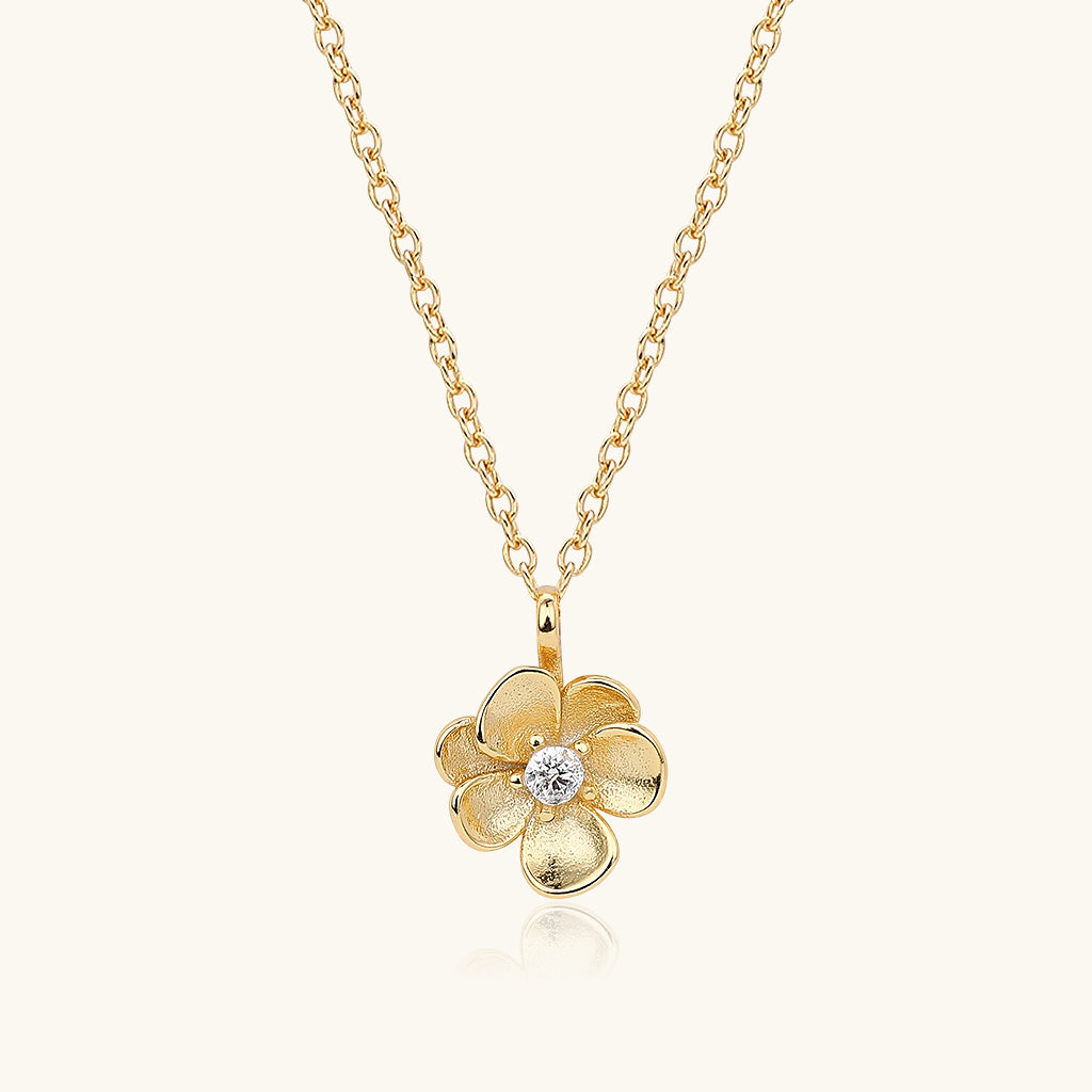 Diamond Flower Pendant Necklace - Gold