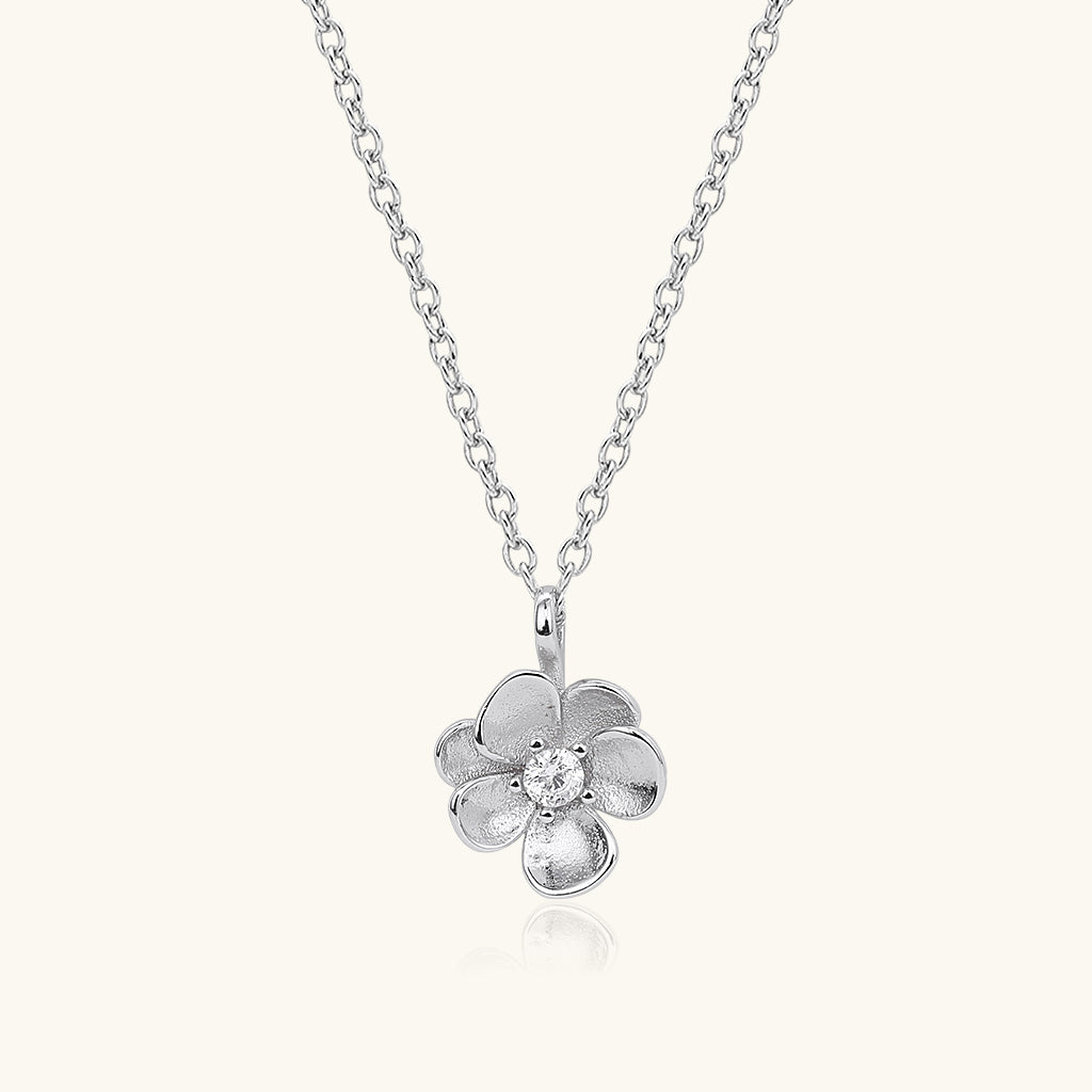 Diamond Flower Pendant Necklace - Silver