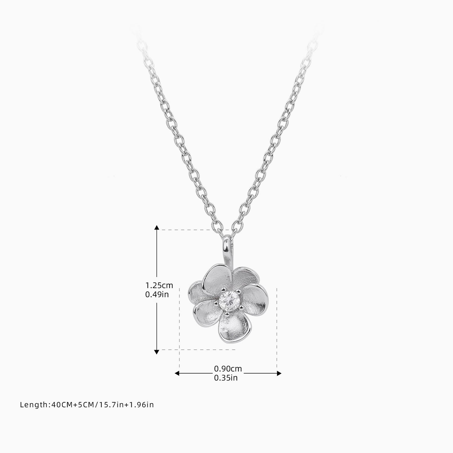 Diamond Flower Pendant Necklace - Silver