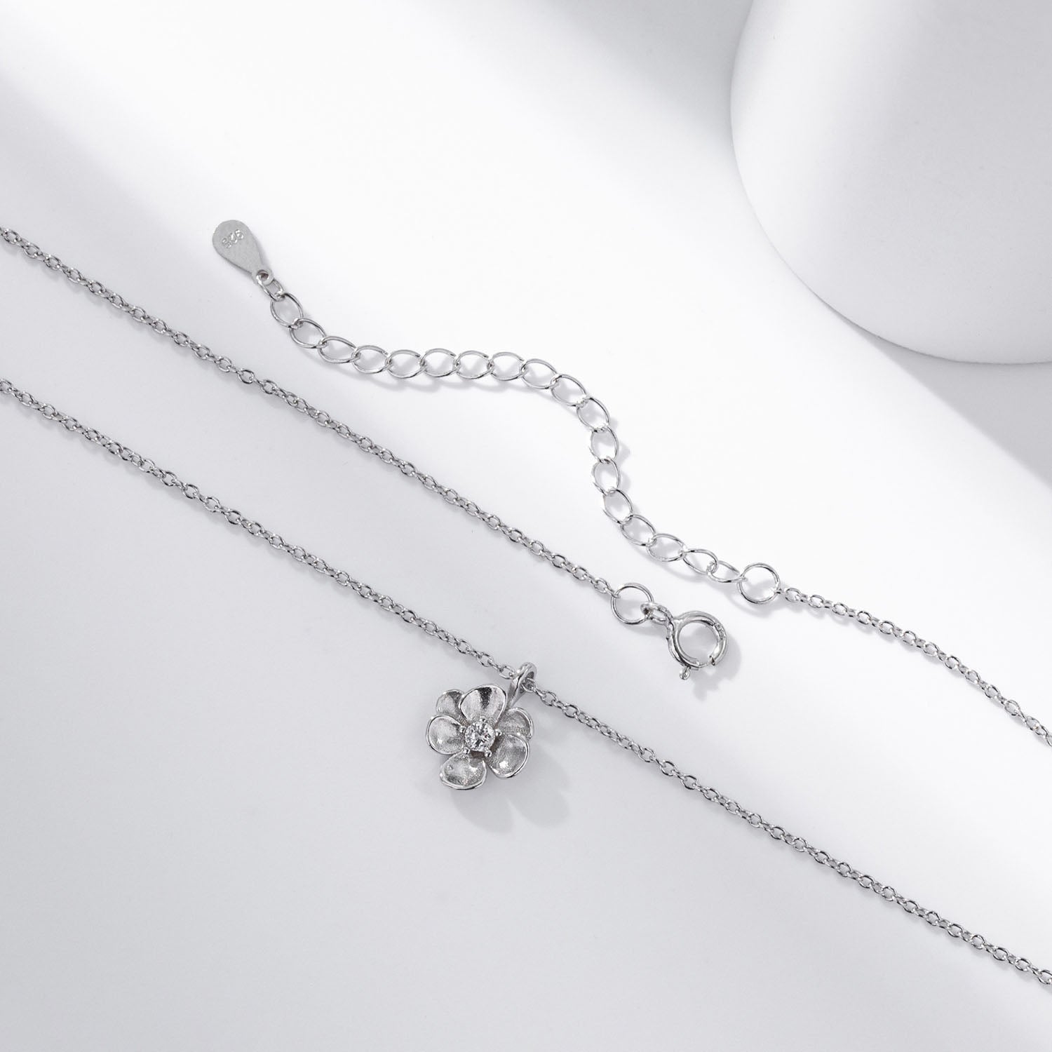 Diamond Flower Pendant Necklace - Silver
