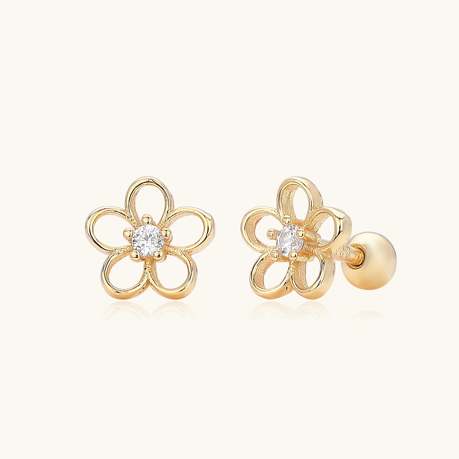 Diamond Flower Stud Earrings - Gold