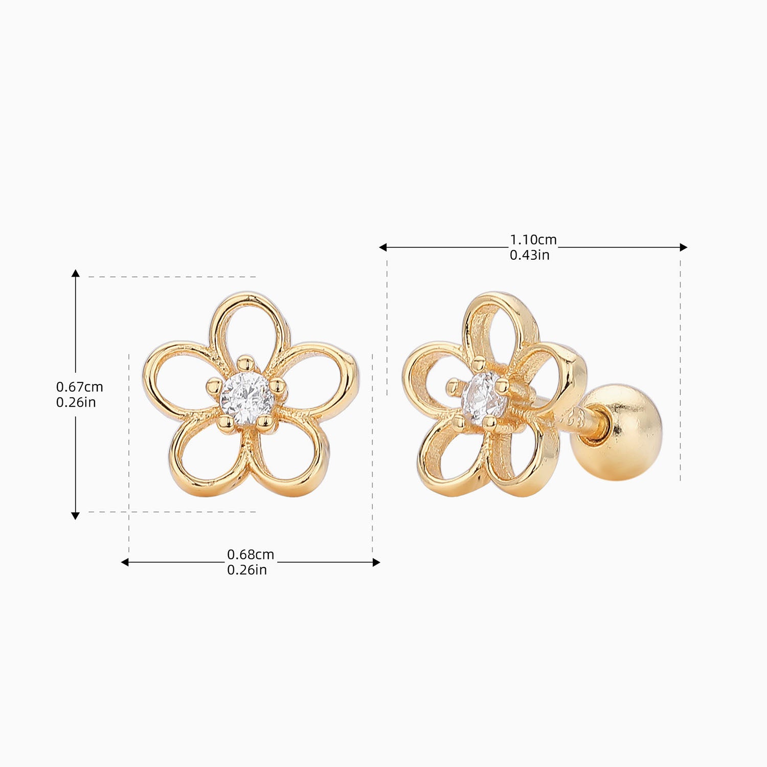 Diamond Flower Stud Earrings - Gold