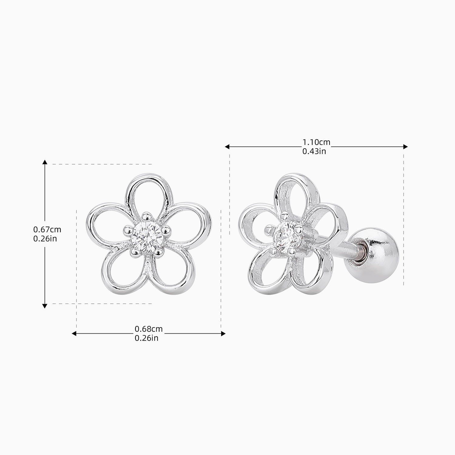 Diamond Flower Stud Earrings - Silver