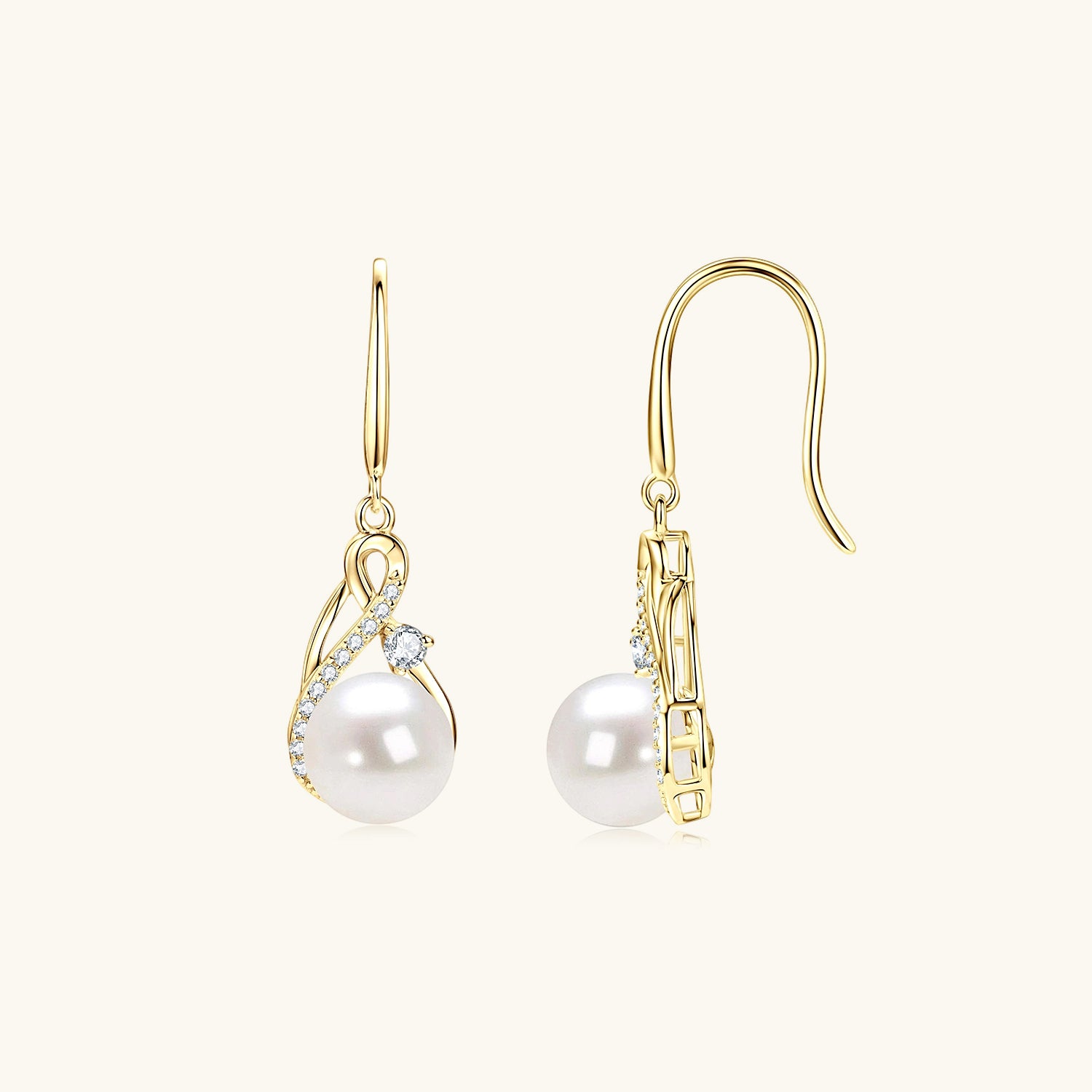 Diamond Freshwater Pearl Drop Earrings - Gold