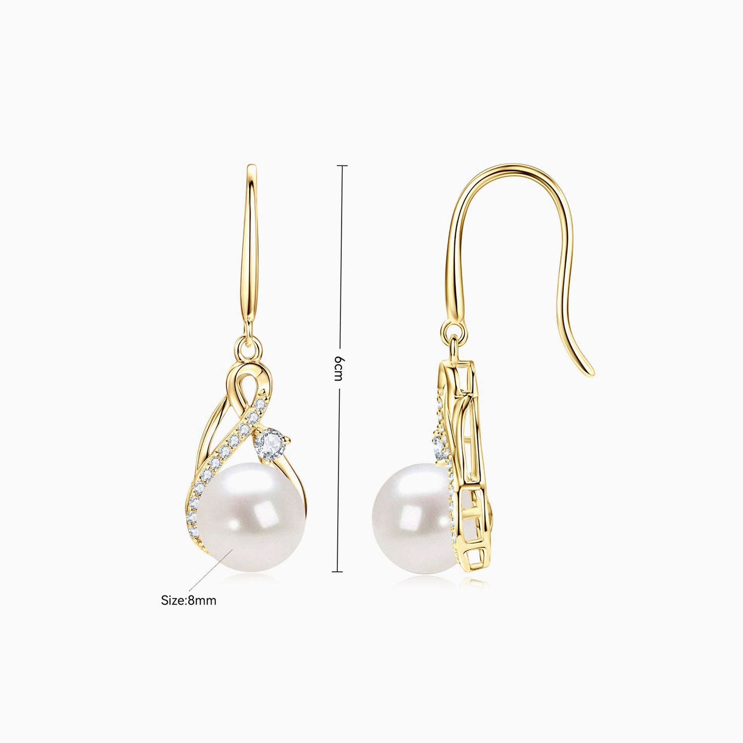 Diamond Freshwater Pearl Drop Earrings - Gold