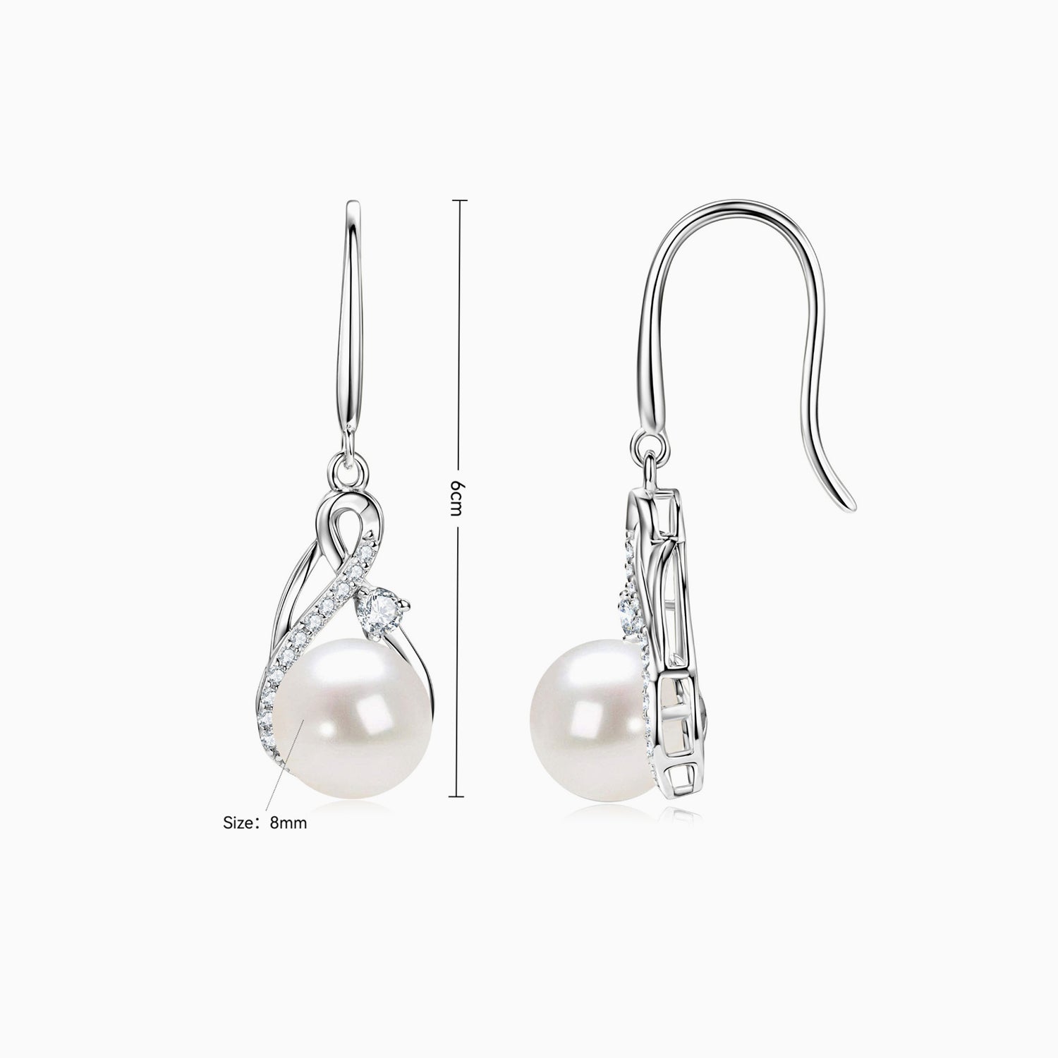 Diamond Freshwater Pearl Drop Earrings - Silver