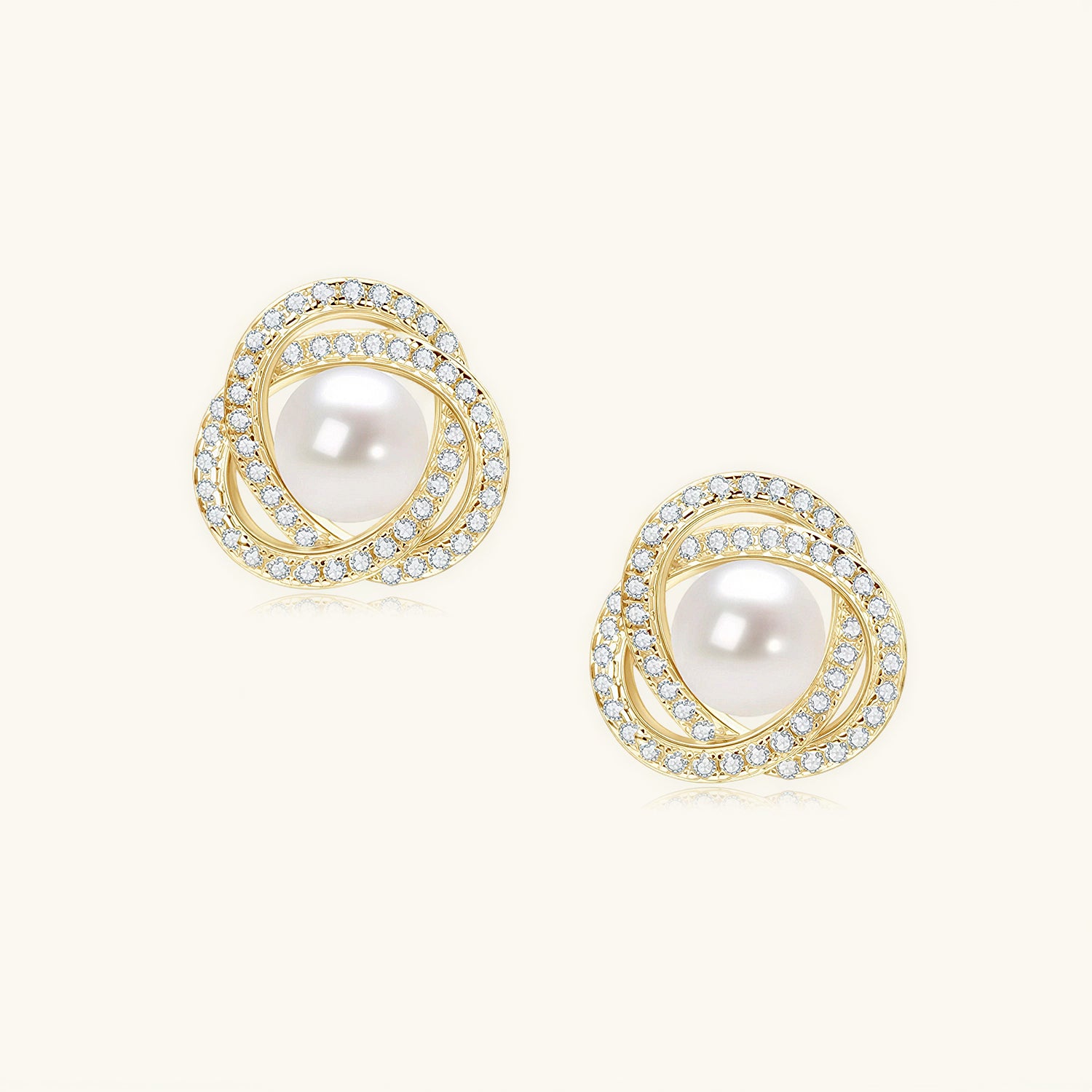 Diamond Freshwater Pearl Flower Stud Earrings - Gold