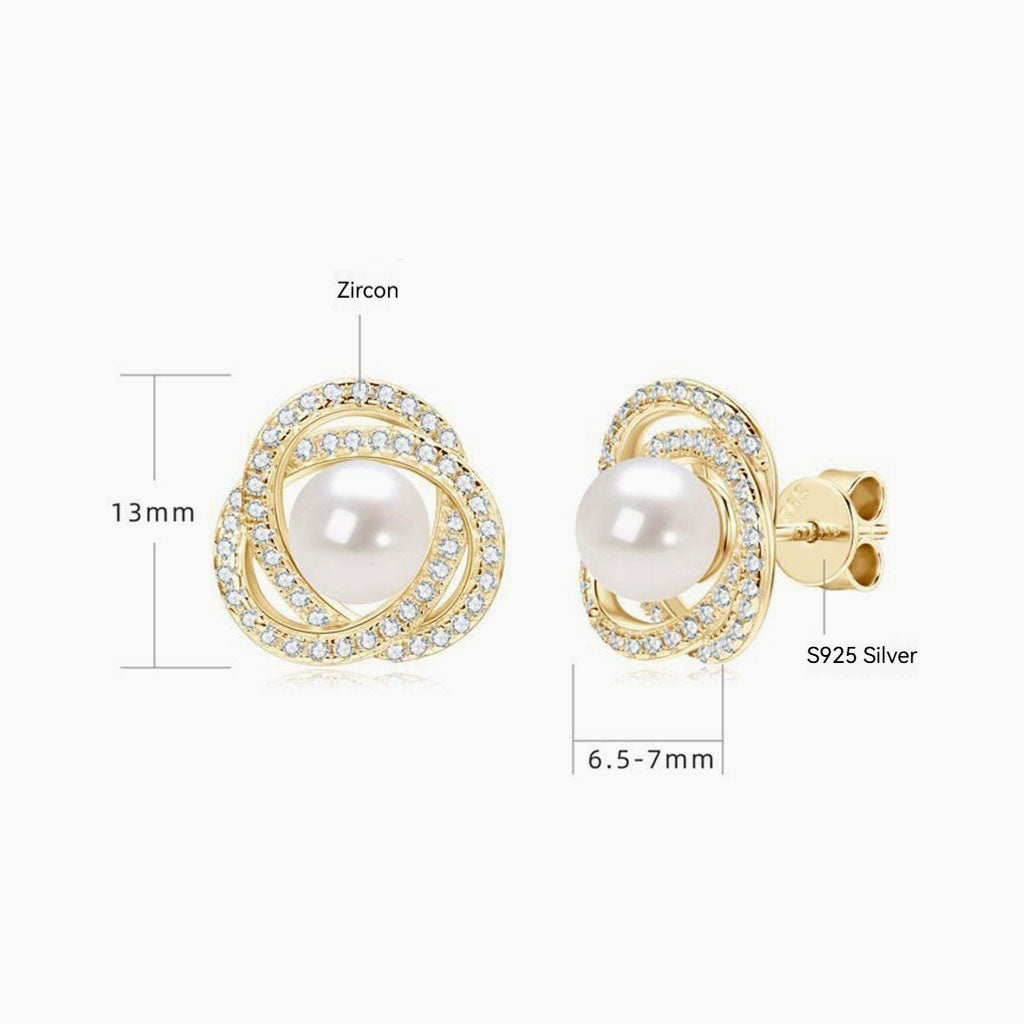 Diamond Freshwater Pearl Flower Stud Earrings - Gold