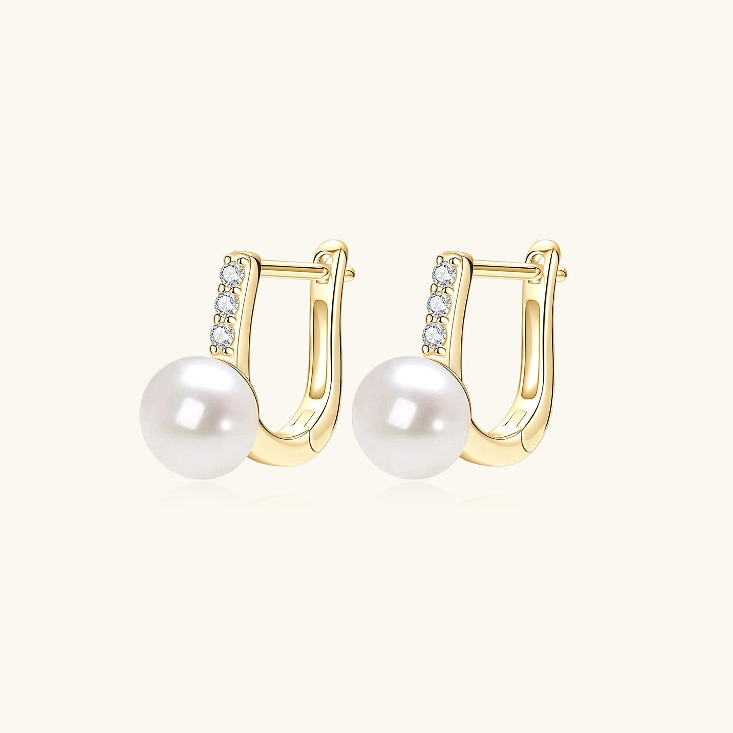 Diamond Freshwater Pearl Huggie Hoop Earrings - Gold