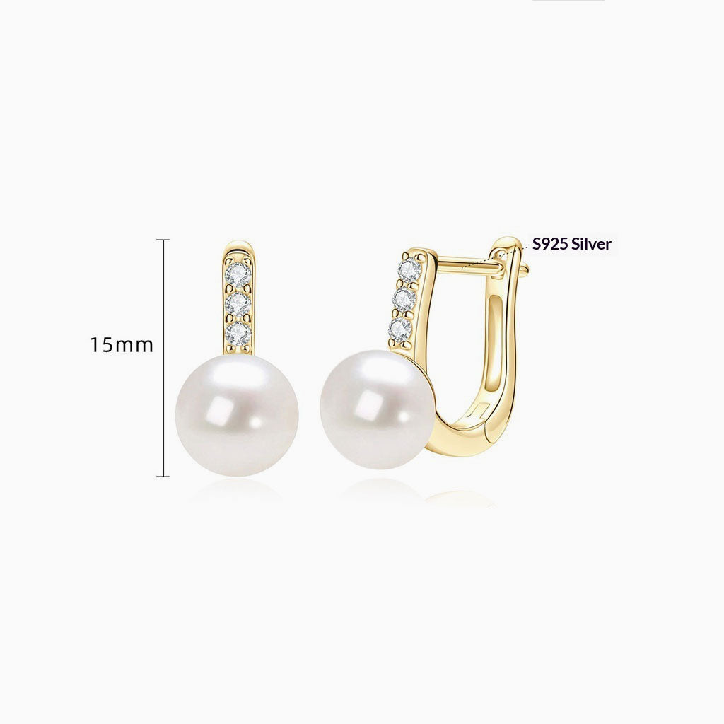 Diamond Freshwater Pearl Huggie Hoop Earrings - Gold