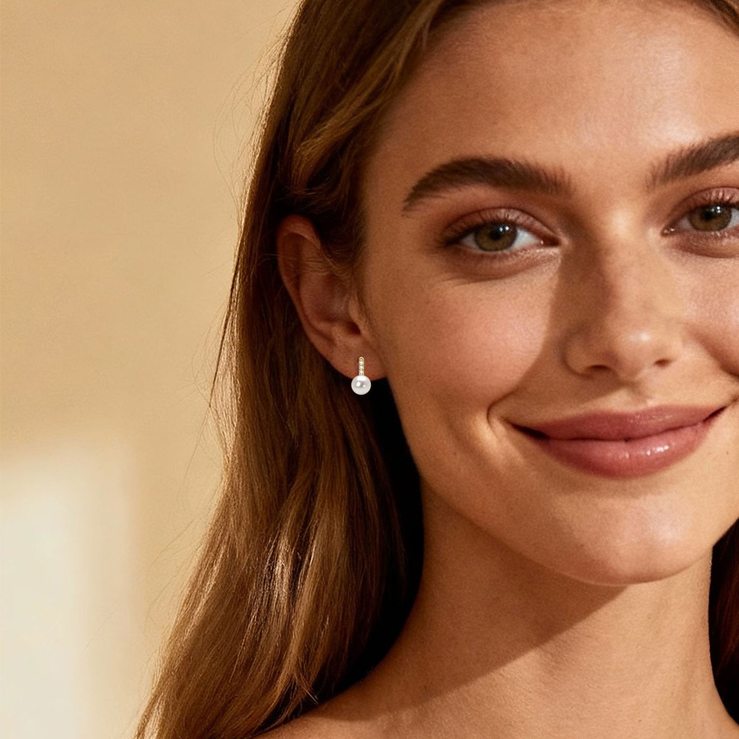 Diamond Freshwater Pearl Huggie Hoop Earrings - Gold