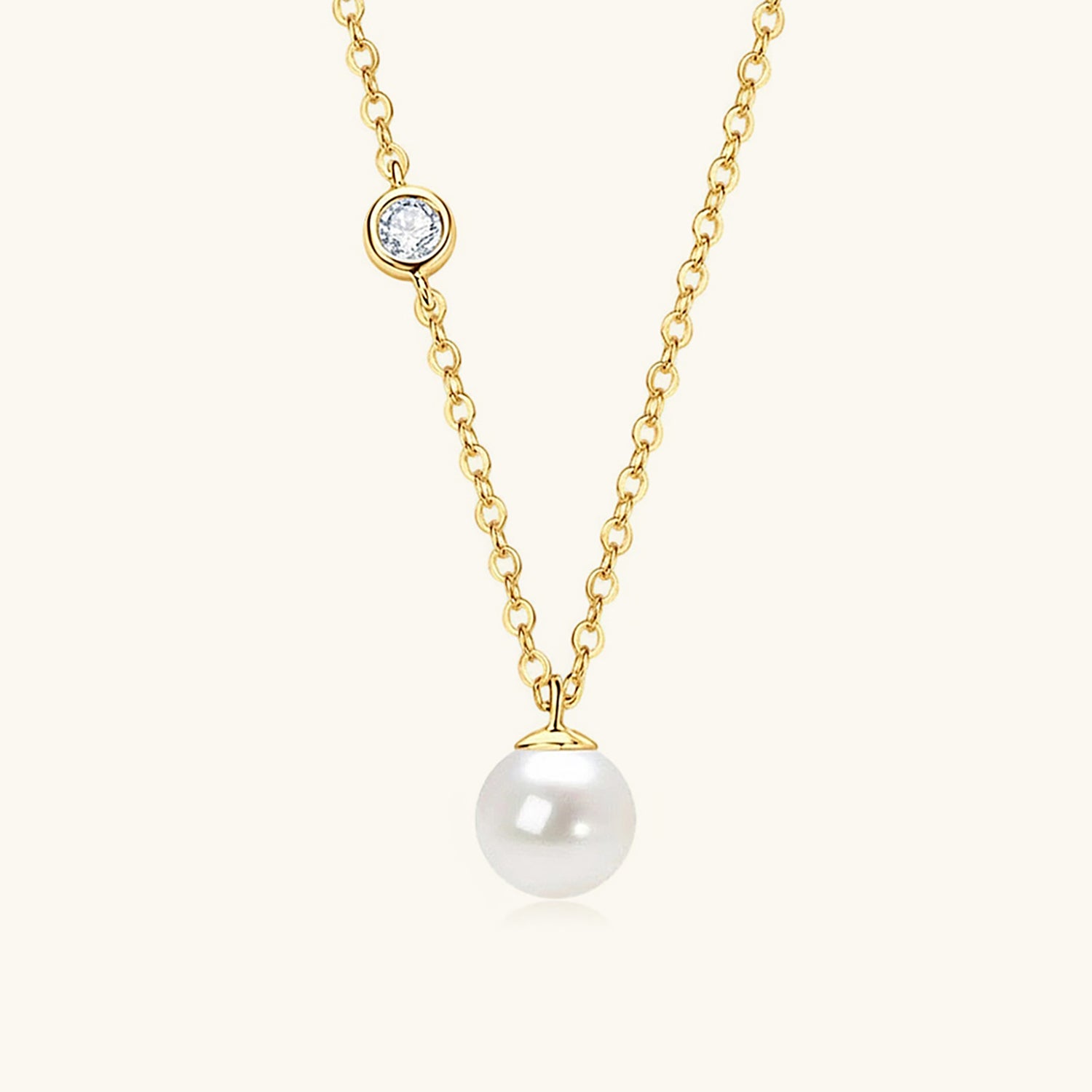 Diamond Freshwater Pearl Pendant Necklace - Gold