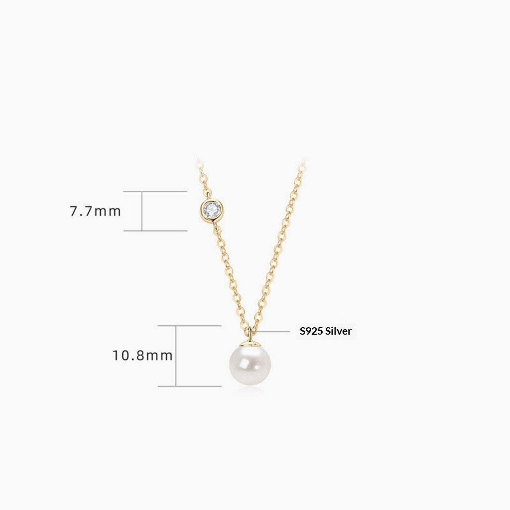 Simulated Diamond Freshwater Pearl Pendant Necklace - Gold