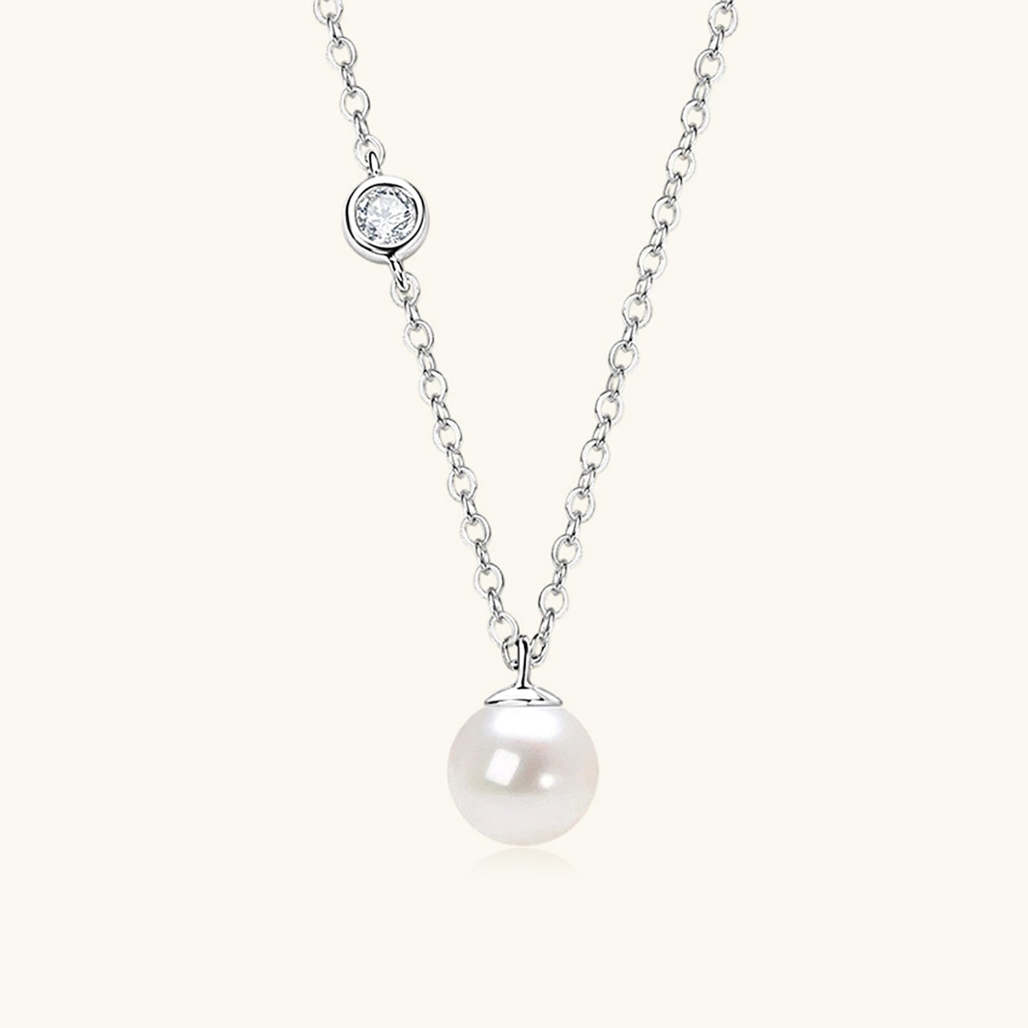 Diamond Freshwater Pearl Pendant Necklace - Silver