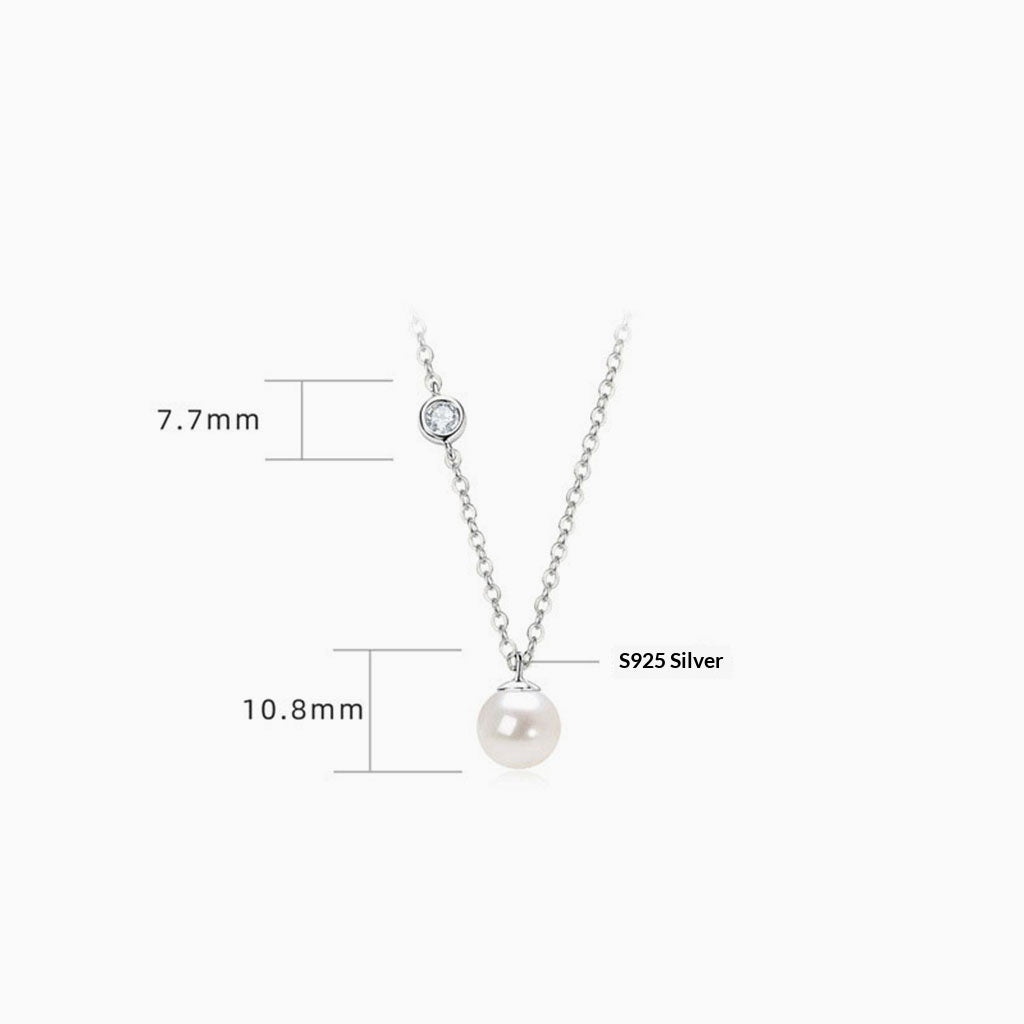 Diamond Freshwater Pearl Pendant Necklace - Silver
