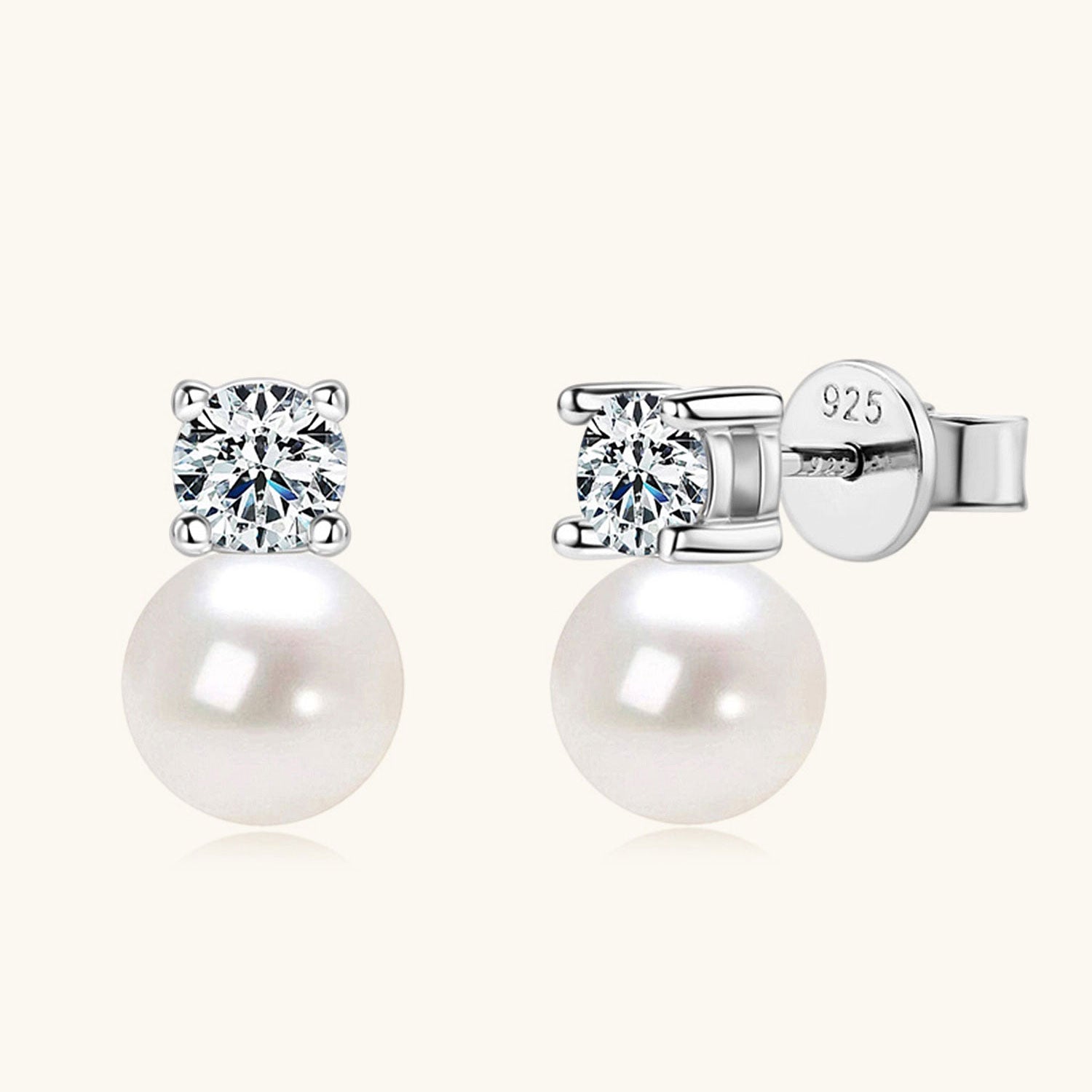 Diamond Freshwater Pearl Stud Earrings - Silver