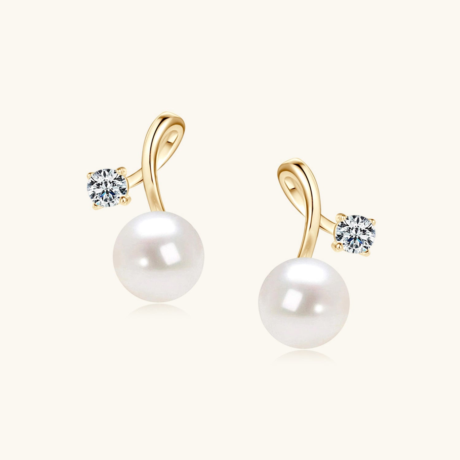 Diamond Freshwater Pearl Twisted Drop Earrings - Gold
