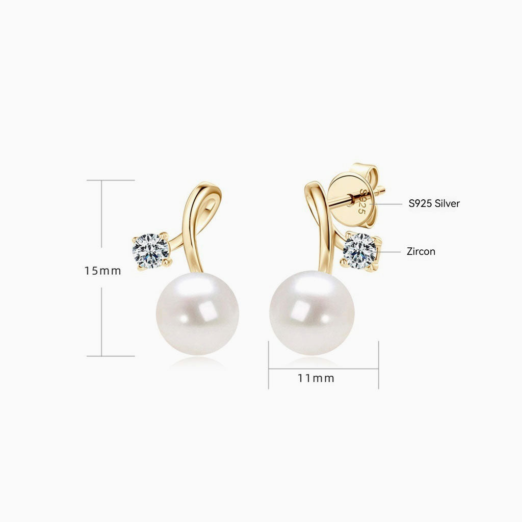 Diamond Freshwater Pearl Twisted Drop Earrings - Gold