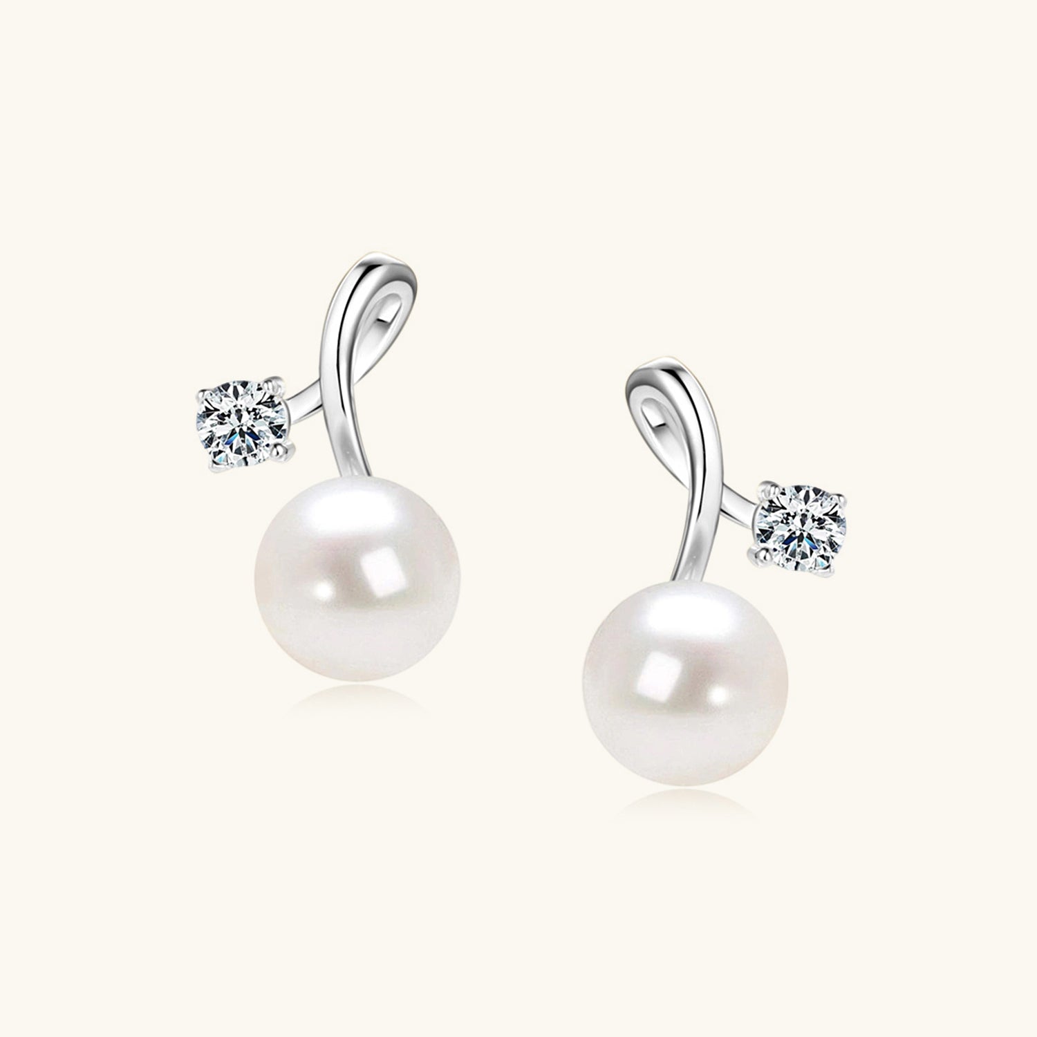 Diamond Freshwater Pearl Twisted Drop Earrings - Silver
