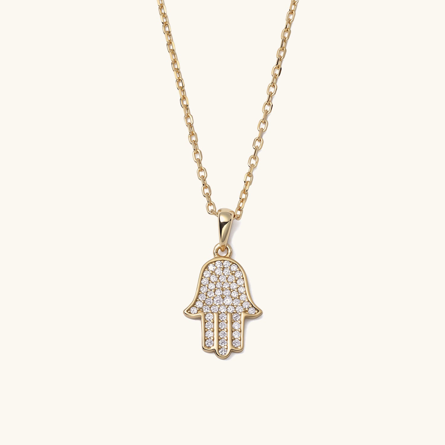 Diamond Hamsa Hand Pendant Necklace - Gold