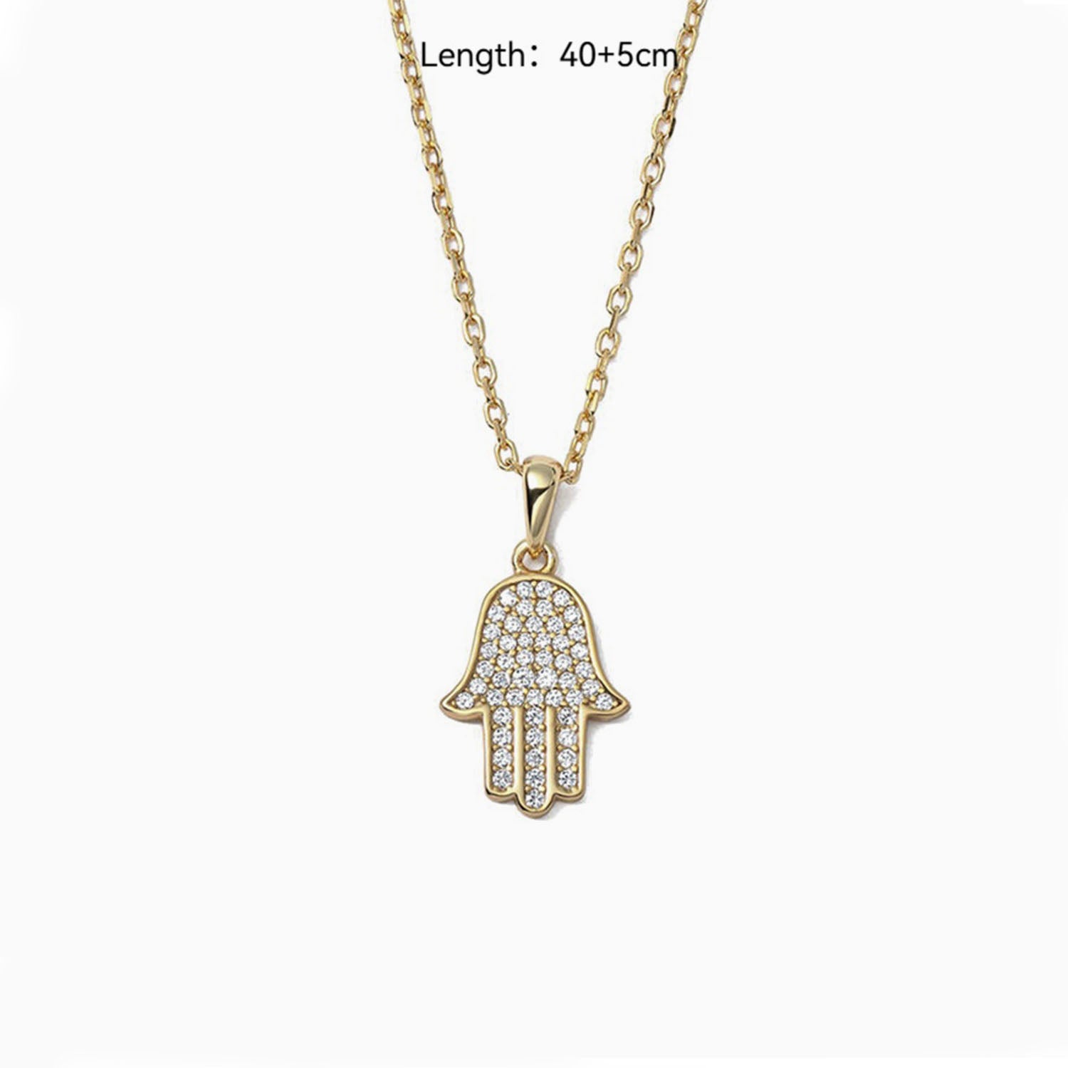 Diamond Hamsa Hand Pendant Necklace - Gold