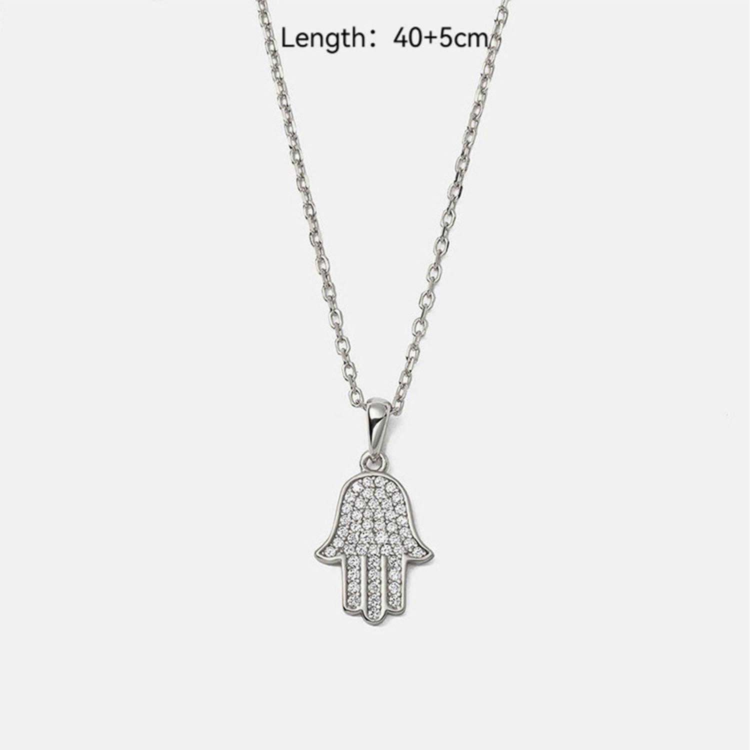 Diamond Hamsa Hand Pendant Necklace - Silver