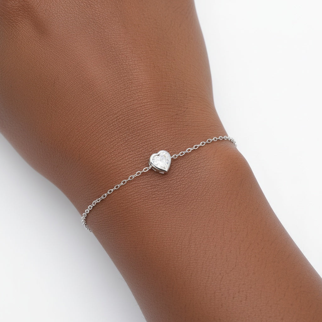 Diamond Heart Bracelet - Silver
