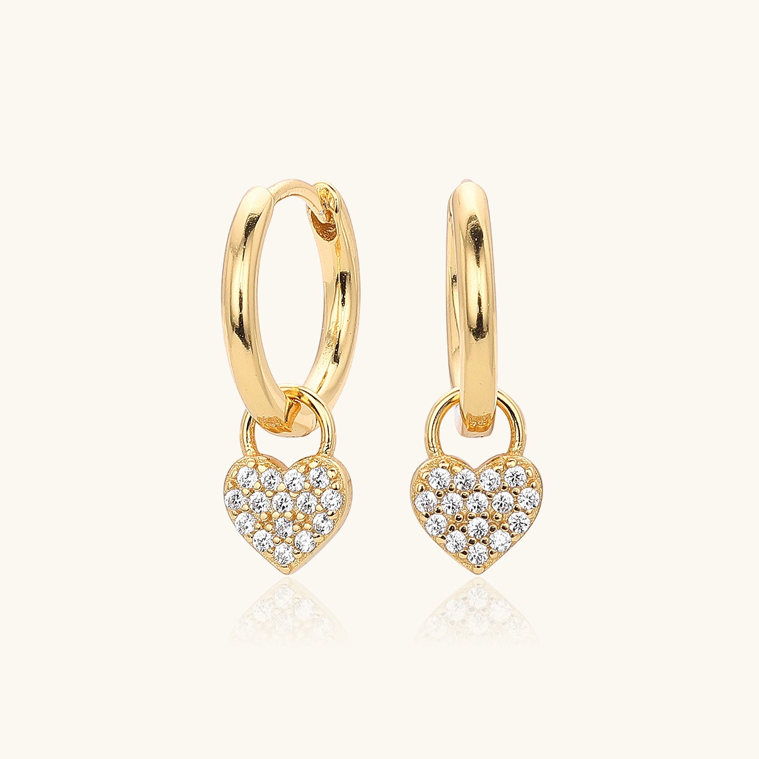 Diamond Heart Huggie Hoop Earrings - Gold