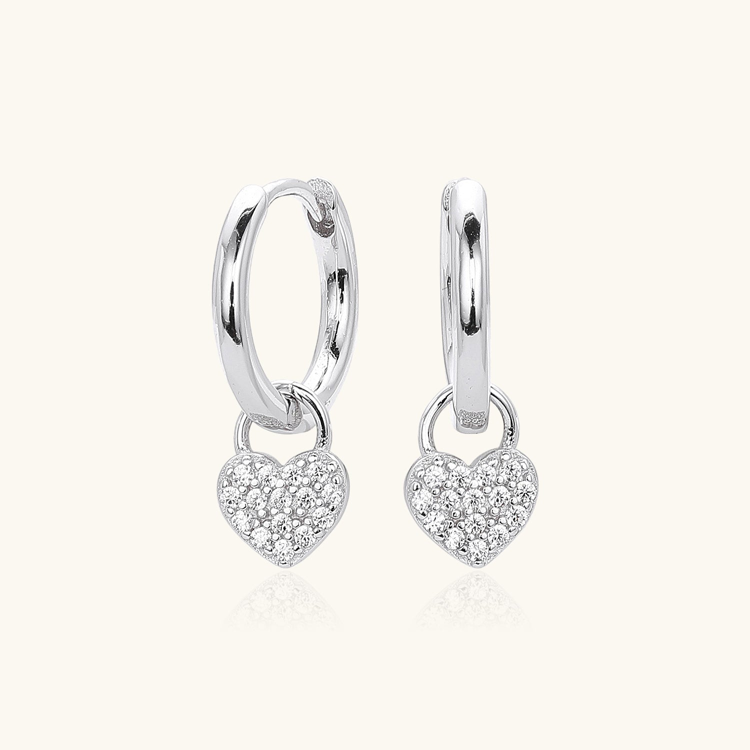 Diamond Heart Huggie Hoop Earrings - Silver