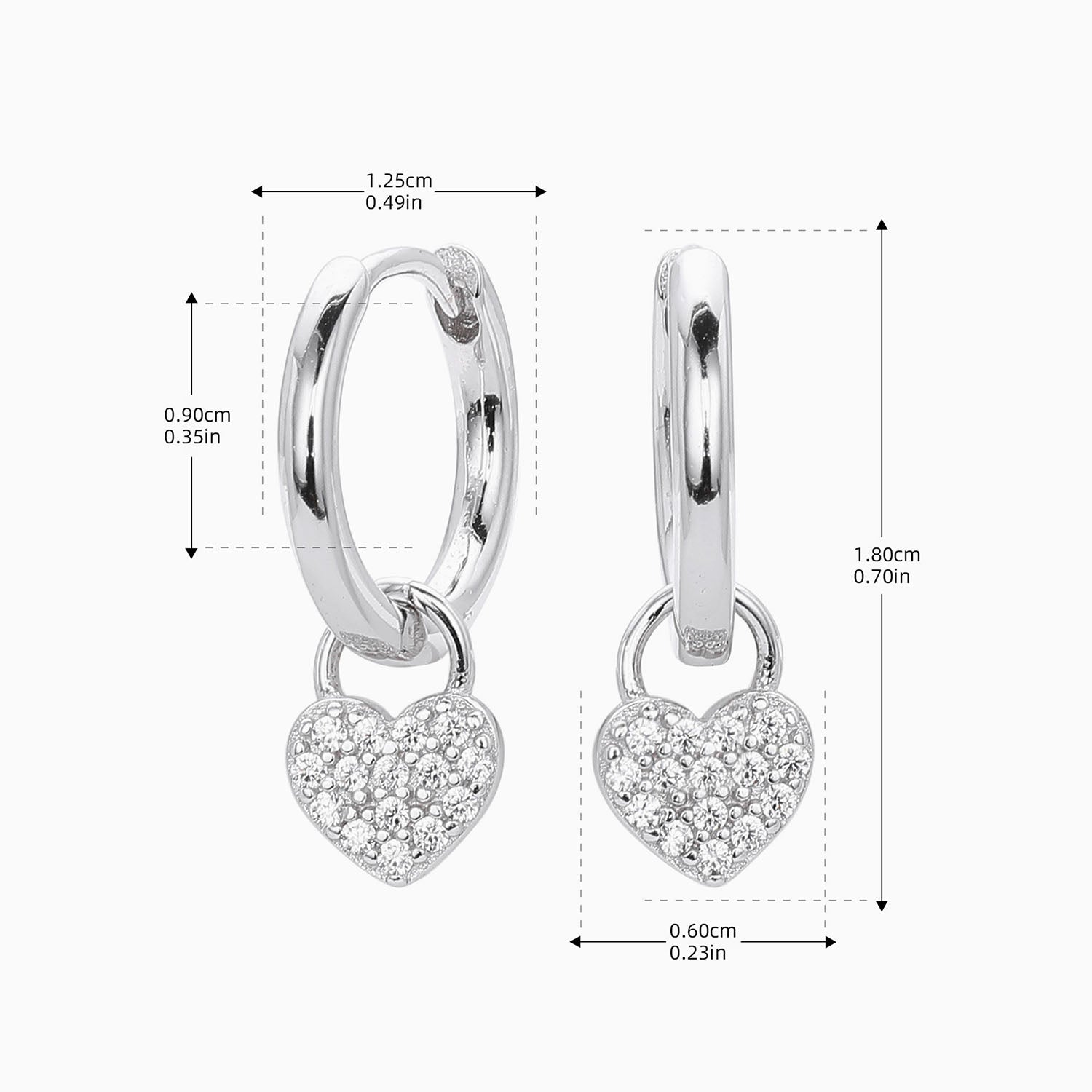 Diamond Heart Huggie Hoop Earrings - Silver
